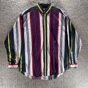 Vintage Tommy Hilfiger Shirt Mens Large Stripped 90s Cotton Button Up Adult Logo